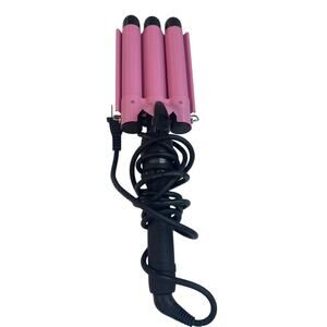 Triple Barrel Curling Iron Crimper Waver Tourmaline Ceramic Barrels Pink Black